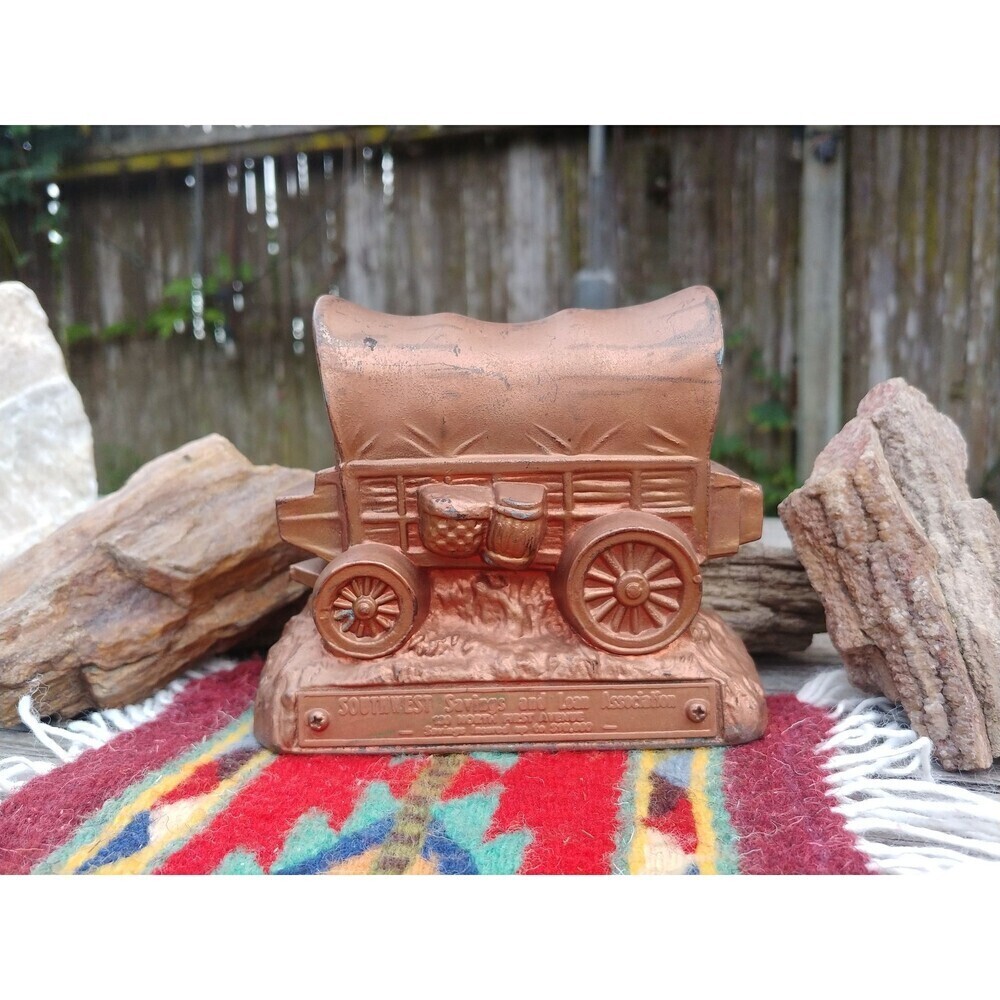 Vintage Southwest Savings And Loan Souvenir Covered Wagon Coin Bank